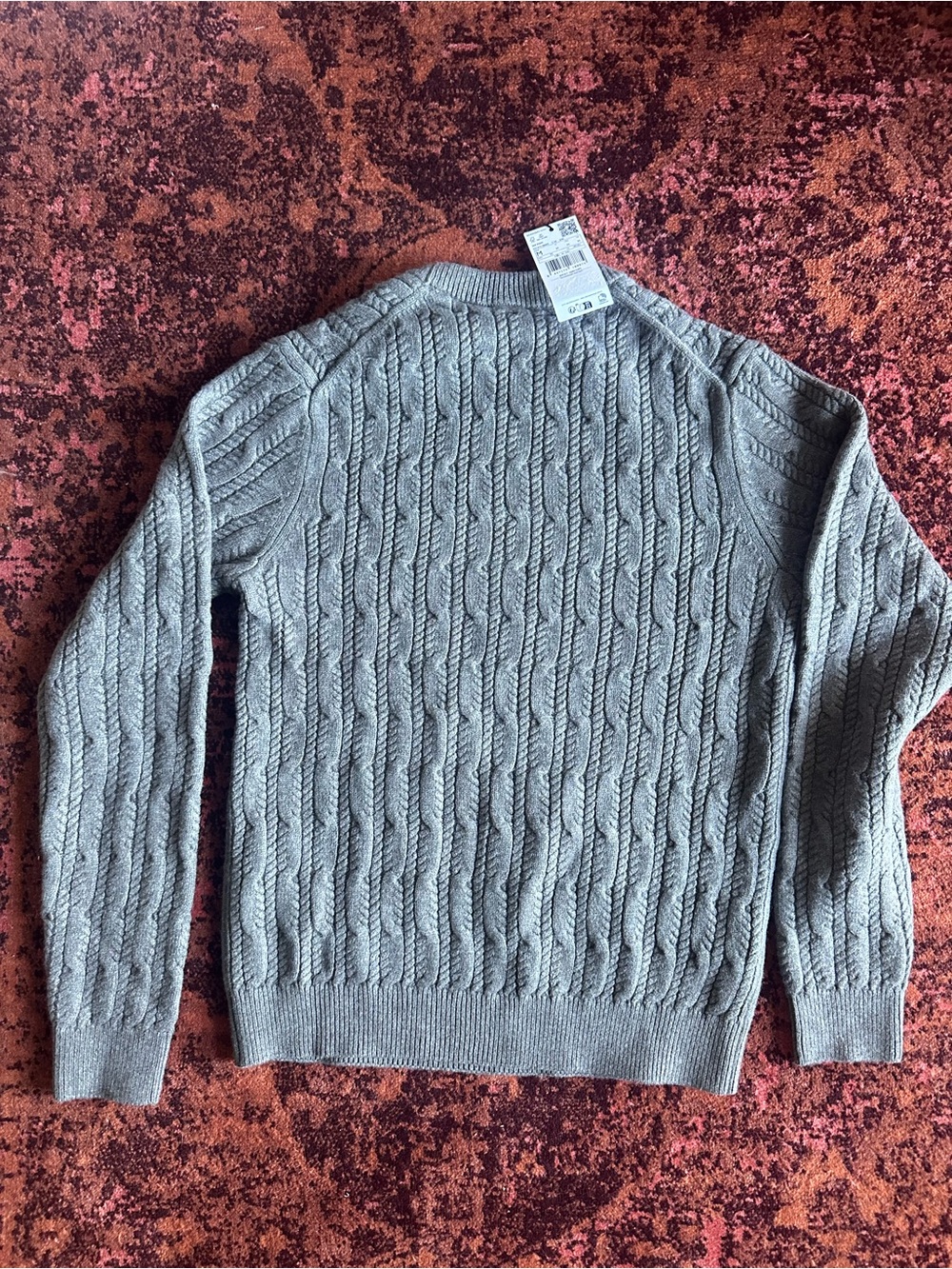 Mango Men's Light Gray Cable-Knit Crewneck Sweater